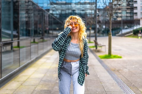 Woman dancing urban city fashion